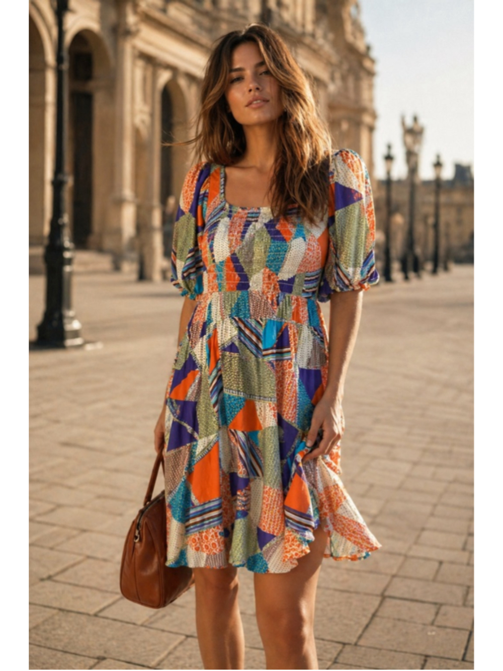 Haptics By Holly Harper Patchwork Mini Dress Boho Smocked S Beachy Resort Vaca